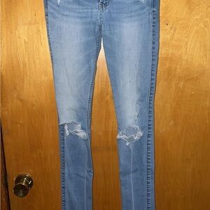 Blue Skinny Distressed Jeans with Knee Rips